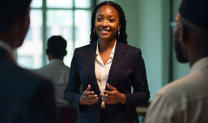 female-lawyer Female lawyer discussing a technology licensing agreement in a Nigerian office setting